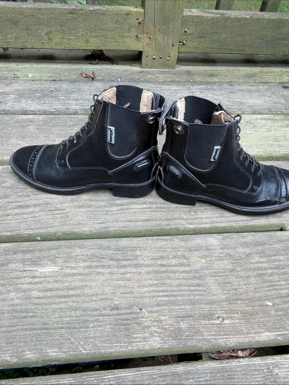 Black Horze Lace-Up Leather Riding Boots - size 32 (1) with zippers
